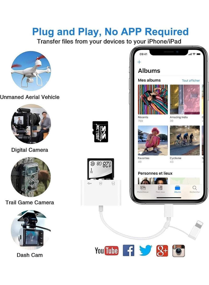 ليشب قارئ بطاقات SD لأجهزة iPhone، قارئ بطاقات ذاكرة لأجهزة iPhone، محول بطاقات SD لأجهزة iPhone، قارئ بطاقات كاميرا مزود بفتحات بطاقات SD و TF، التوصيل والتشغيل (3 في 2) - Image 2
